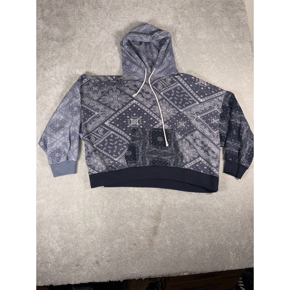 American Eagle Hoodie Women's L Blue Bandana Print Oversized Sweatshirt Pullover